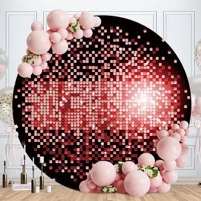 Aperturee Bright Pink Bokeh Round Black Happy Birthday Backdrop | Round Backdrop Cover Diy | Circle Party Backdrop | Custom C...