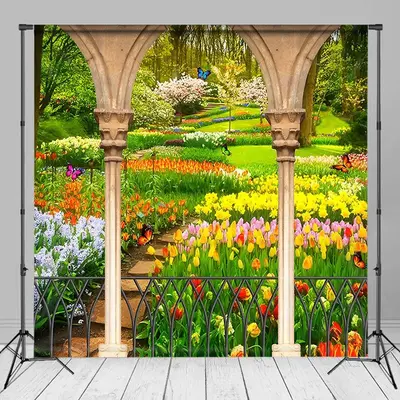 Tulip Flower Green Grass Garden Spring Photo Backdrop - Aperturee