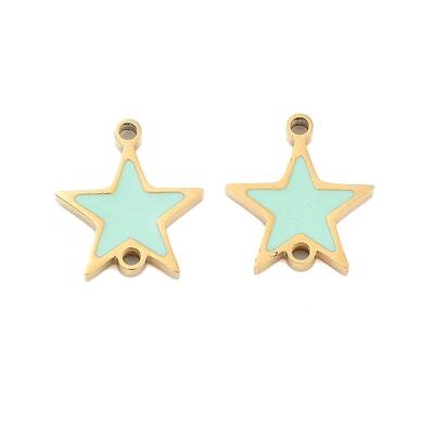304 Stainless Steel Aquamarine Enamel Connector Charms