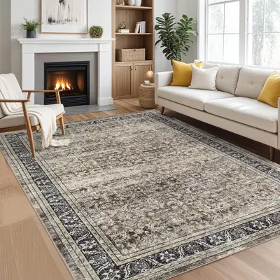 Garvee Washable Area Rugs 5x7 for Living Room, Soft Vintage Floral Large Bedroom Rug Foldable Indoor Floor Carpet, Farmhouse ...
