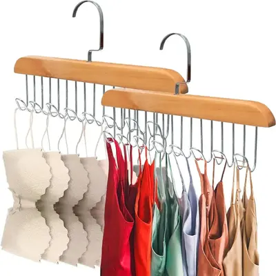 Wooden Hanger with Hooks, 2pcs Multifunctional Clothes Hanger, Home Organizer for Women & Men