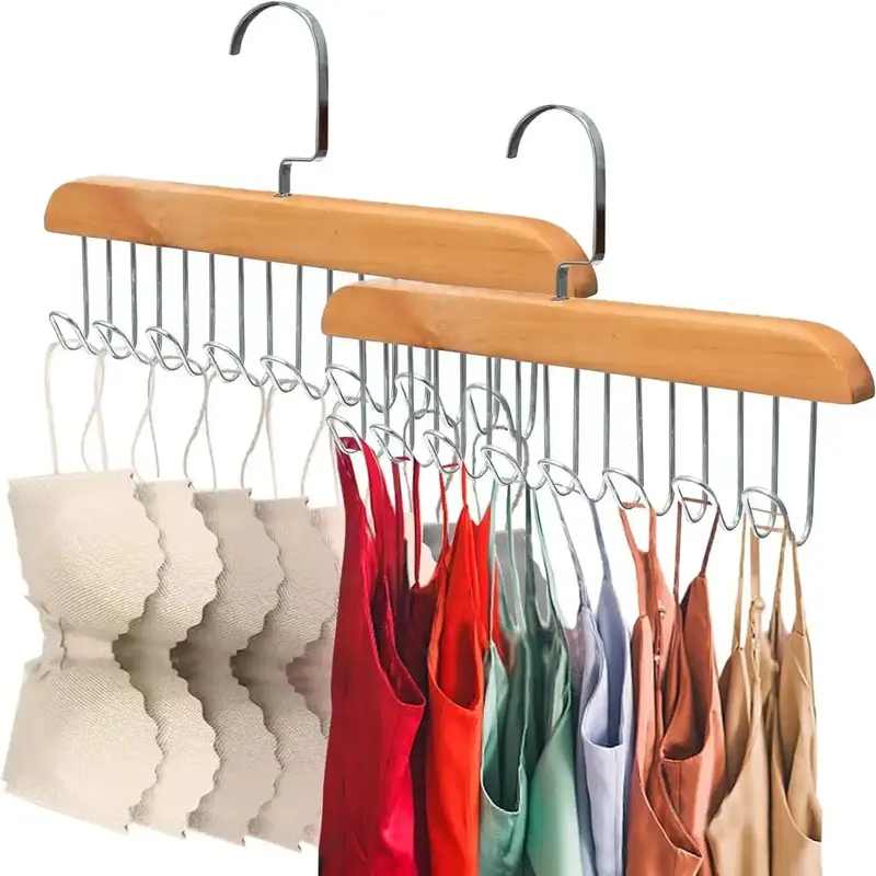 Wooden Hanger with Hooks, 2pcs Multifunctional Clothes Hanger, Home Organizer for Women & Men