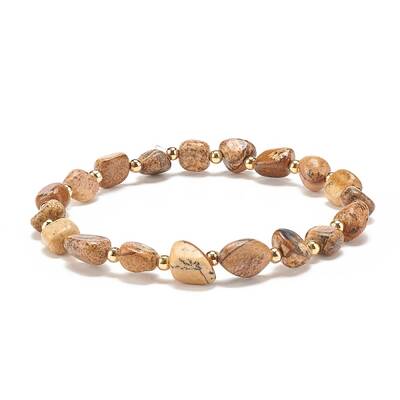 Natural Picture Jasper Round Beaded Stretch Bracelet