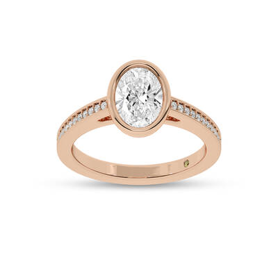 Lyra Pavé Set Half Coverage Bezel Oval Lab Grown Diamond Engagement Ring | 14K Rose Gold 2 1/6 CT. TW.