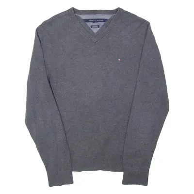 TOMMY HILFIGER Mens Jumper Grey V-Neck Tight Knit S