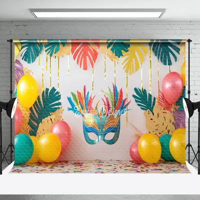 Colorful Monstera Masquerade Cake Smash Backdrop - Aperturee