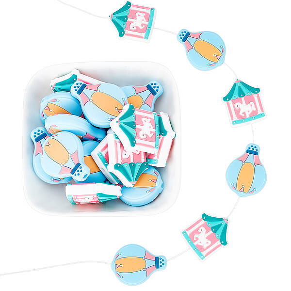 16Pcs 2 Style Merry-go-round/Balloon Food Grade Silicone Beads