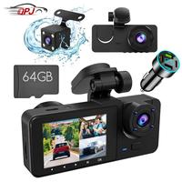 High-definition triple-lens driving recorder with 64GB memory card, 170-degree wide-angle with night vision, driving recorder...