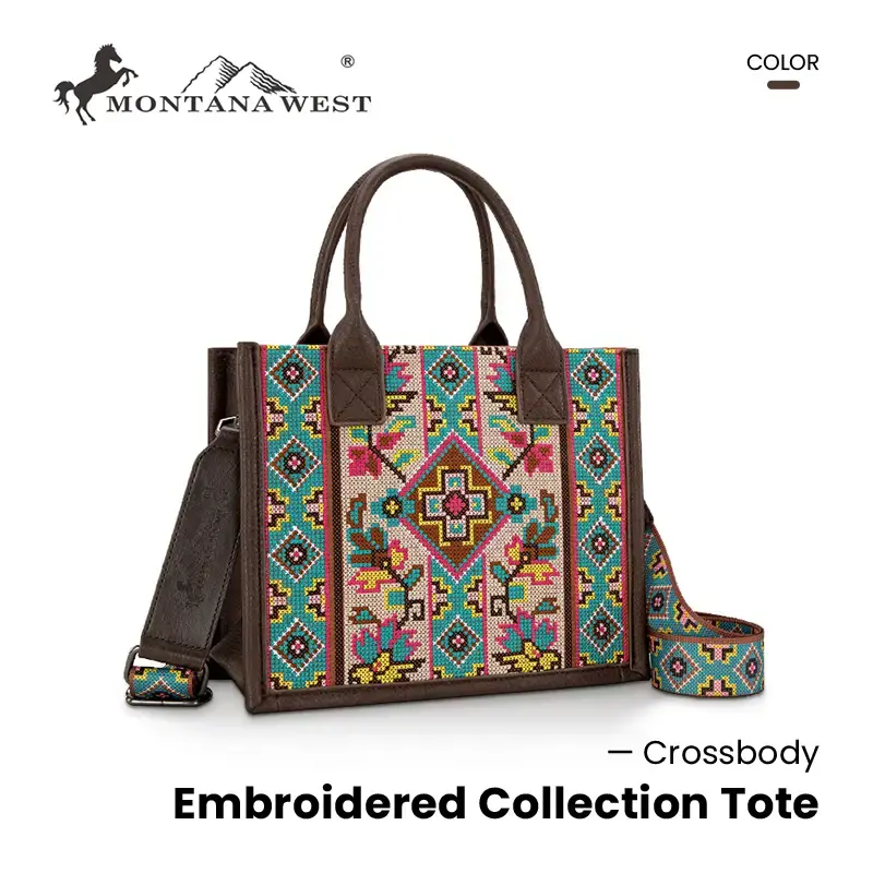 Montana West [Live] Embroidered Large Capacity Daily Tote Versatile Crossbody for Daily, Commuting