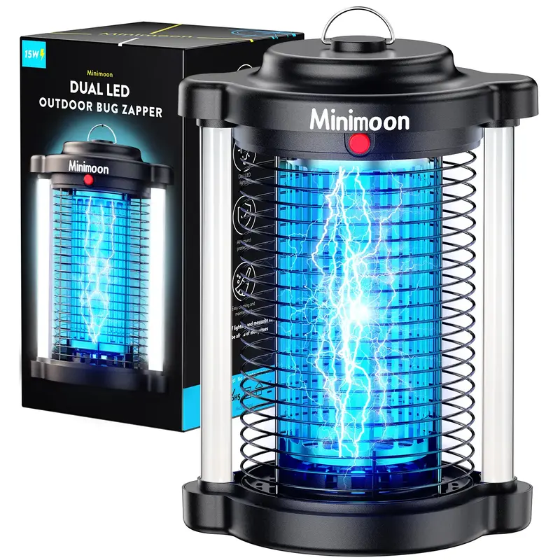 Portable Durable Minimoon Bug Zapper Outdoor - Upgraded Dual LED, 4200V, 15WElectric Fly & MosquitoTrap forYard/Patio, USB/Pr...