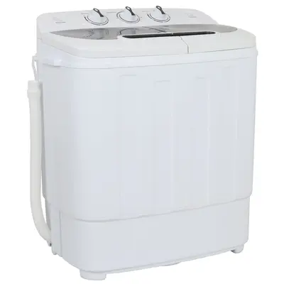 SUPERDEAL Twin Tub Portable Compact Wash Machine Spin Dry Cycle 13lbs Semi-Automatic Home Mini Washer, White