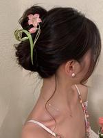 Flower Design Hair Claw, Ponytail Claw Clip, Elegant Hair Accessories for Women & Girls, Minimalist Headwear Suitable for Thi...