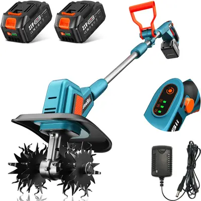 Seesii Electric Tiller for Gardening, 300 RPM Rototiller Cordless Cultivator, Total 8000mAh Battery Powered Garden Tiller 4 P...