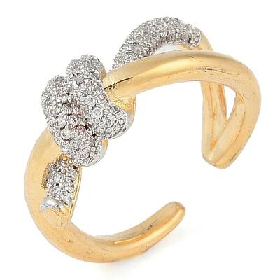 Knot Brass Micro Pave Clear Cubic Zirconia Open Cuff Ring for Women
