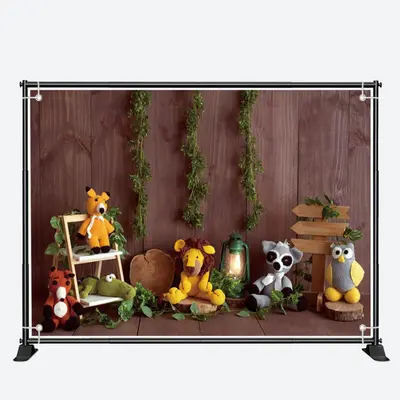 Animals Toys Wood Wall Birthday Cake Smash Backdrop - Aperturee