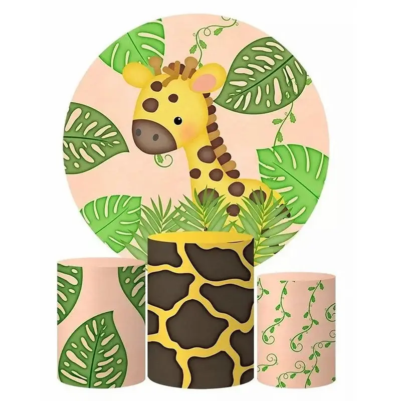 Aperturee Giraffe Monstera Birthday Party Round Backdrop Kit | Round Backdrop Stand Covers | Circle Backdrops For Birthday | ...