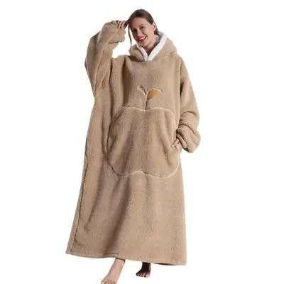 Solid Color Apple Pattern Hooded Blanket, 1 Count Oversized Long Sleeve Wearable Blanket, Casual Soft Comfortable Blanket for...