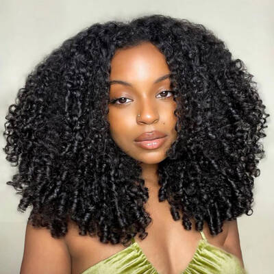 Burmese Curly 3 In 1 Half Wig Drawstring Band Flip Over Wear Go Wig