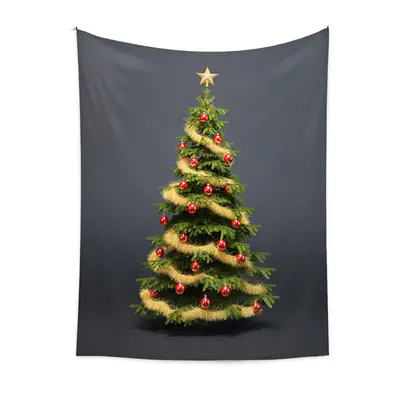 Gold Tassel Red Balls Tree Christmas Wall Tapestry - Aperturee