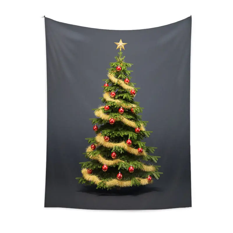 Gold Tassel Red Balls Tree Christmas Wall Tapestry - Aperturee