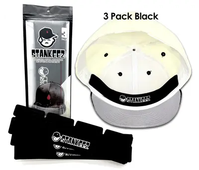 3 Pack Black Stankeez Hat Liners. Patented hat protector that is REUSABLE, HAND-WASHABLE AND INTERCHANGEABLE.