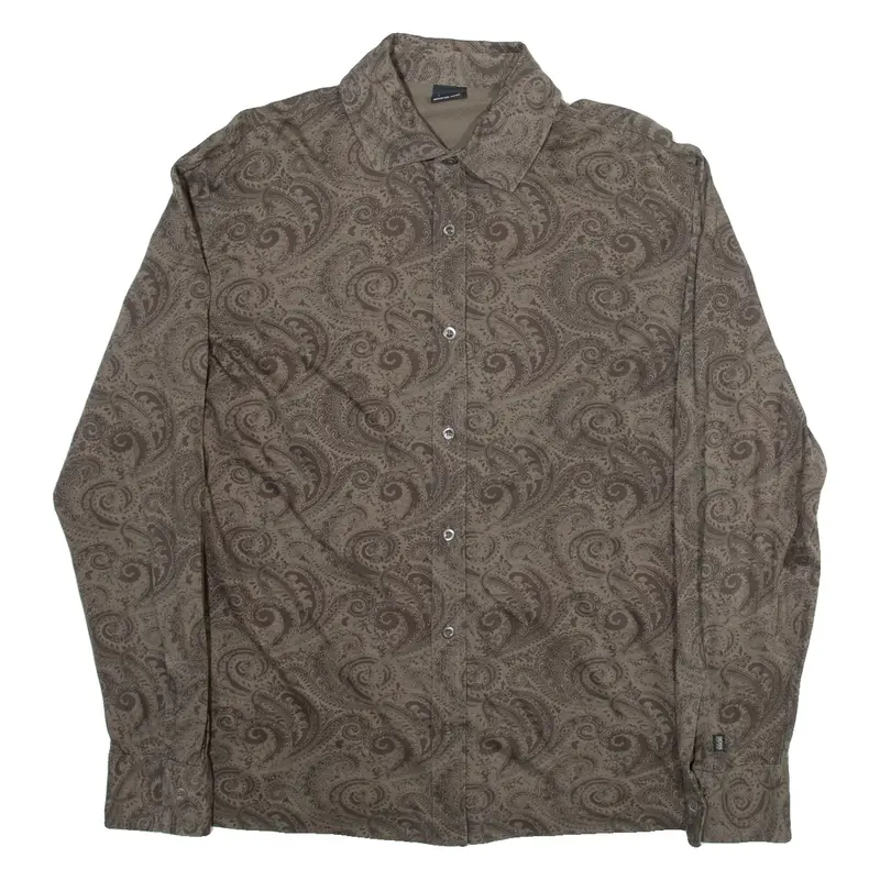 HUGO BOSS Mens Shirt Green Crazy Pattern Long Sleeve L
