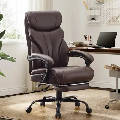 Garvee Comfortable Office Desk Chair 500 LBS, Big and Tall Office Chairs with Footrest, 90-155°Recline Executive Leather Gam...