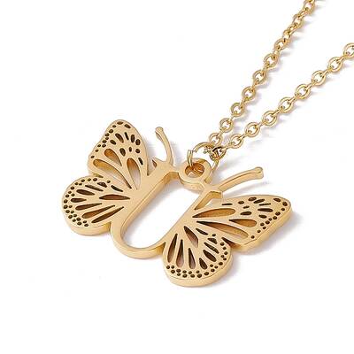Initial Letter with Butterfly Pendant Necklace