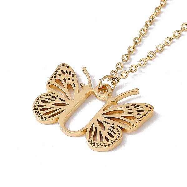Initial Letter with Butterfly Pendant Necklace