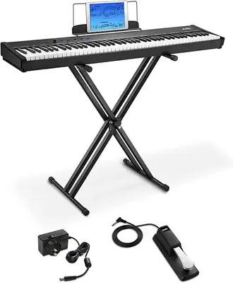Moukey MEP-110 Beginner Digital Piano 88 Key Full-Size Semi-Weighted Electric Keyboard, Stand