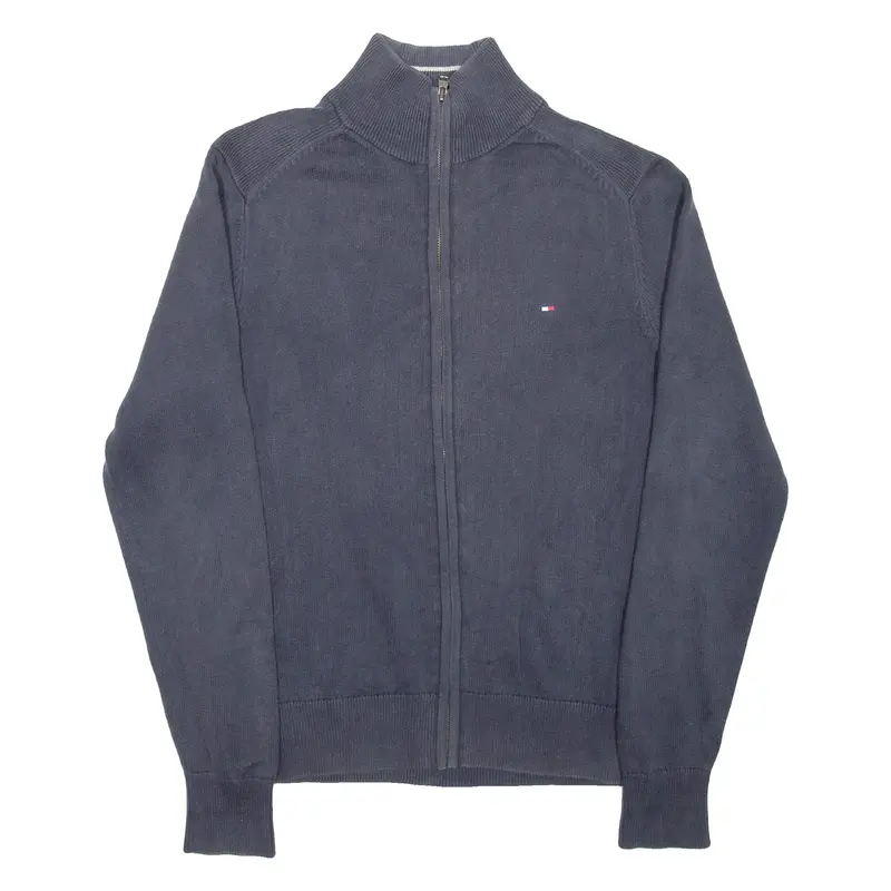 TOMMY HILFIGER Mens Jumper Blue High Neck Tight Knit S