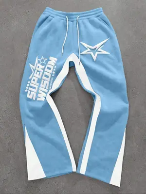 Men's Colorblock Letter & Star Print Sweatpants, Casual Comfy Jogger Pants for Daily Wear, Men's Trousers for All Seasons