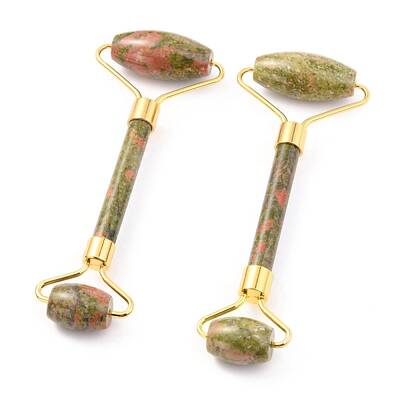 Natural Unakite Brass Face Massager