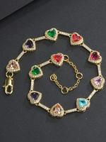 Colorful Heart Design Anklet, Fashionable Jewelry for Women & Girls, Trendy All-match & Exquisite Jewelry for Birthday Charms...