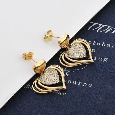 Brass Micro Pave Clear Cubic Zirconia Dangle Stud Earrings for Women