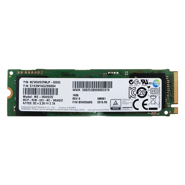 Samsung MZVKW512HMJP-00000 | SM961 Series 512GB M.2 2280 PCI Express NVMe 3.0x4 Multi-Level Cell Solid State Drive