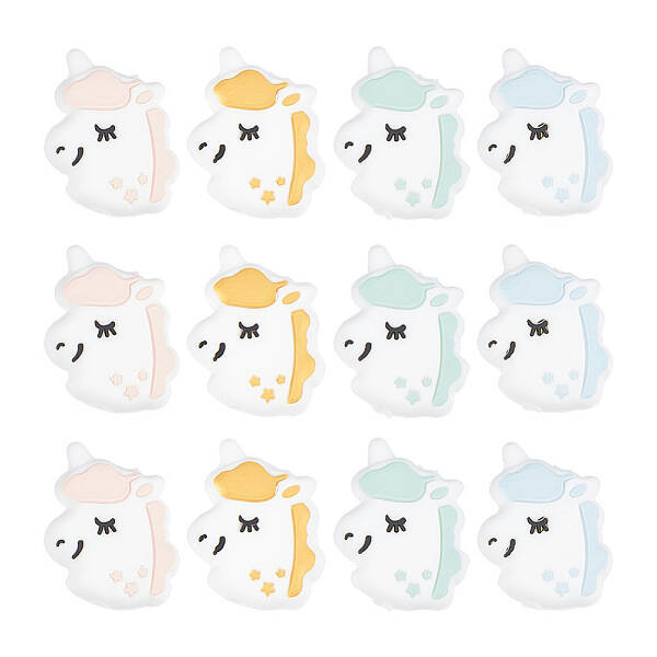 12Pcs 4 Colors Unicorn Silicone Focal Beads