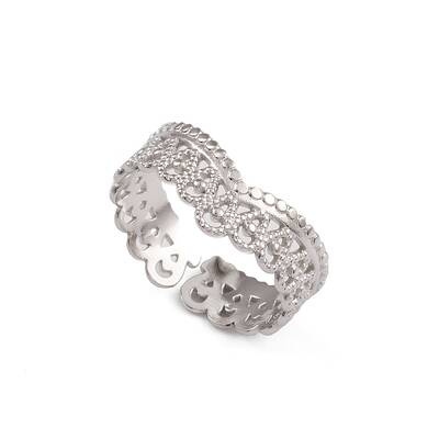 Non-Tarnish 304 Stainless Steel Crown Open Cuff Ring for Women