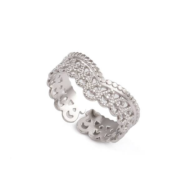 Non-Tarnish 304 Stainless Steel Crown Open Cuff Ring for Women