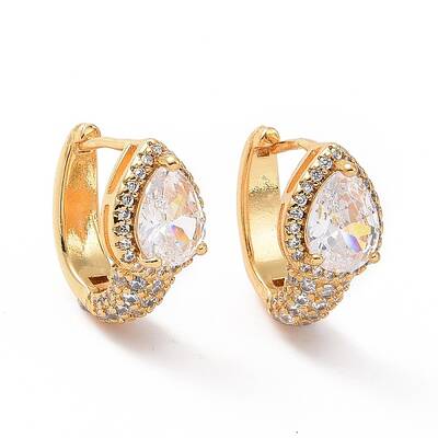Clear Cubic Zirconia Teardrop Hoop Earrings