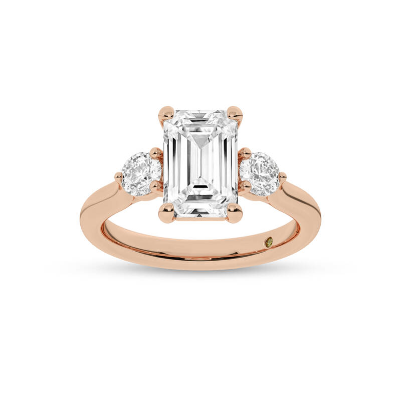 Aevum Classic Three Stone Emerald Cut Lab Grown Diamond Engagement Ring | 14K Rose Gold 3 1/2 CT. TW.