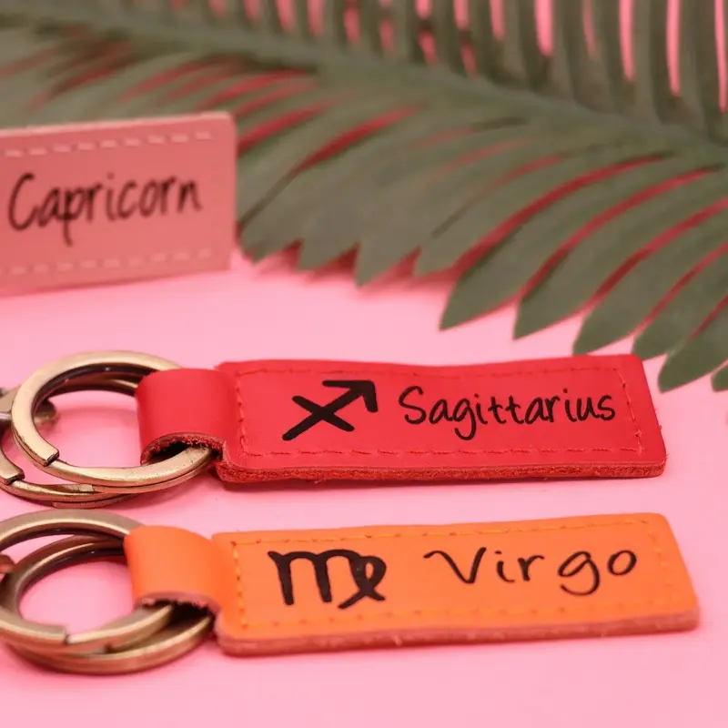 Colorful Leather ZODIAC Keychain , Real Leather, Same Day Shipping, Free Shipping US