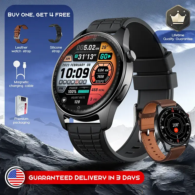 Smart Watch with AMOLED Display, Call Function, Fitness Tracker, Sleep Monitor, 120 Sport Modes, Bluetooth Durable Wearable f...