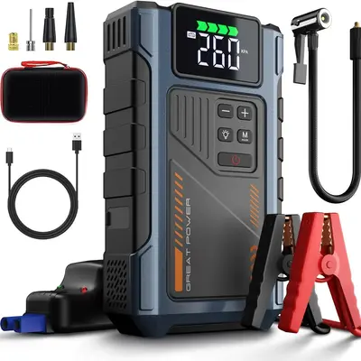 Car Battery Charger Jump Starter with Air Compressor, 3000A Jumper Box for Car Battery Portable Booster Jump Pack, 12V Jumpst...