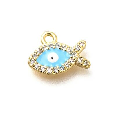 Brass Micro Pave Cubic Zirconia with Evil Eye Enamel Charms