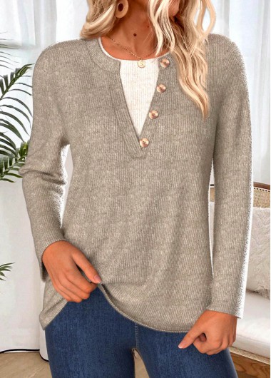 Modlily Gray Brown Tummy Coverage Long Sleeve T Shirt - L