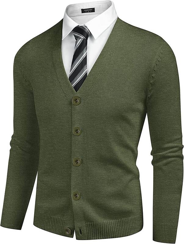 V Neck Lightweight Button Down Knitted Sweater (US Only), Army Green / M