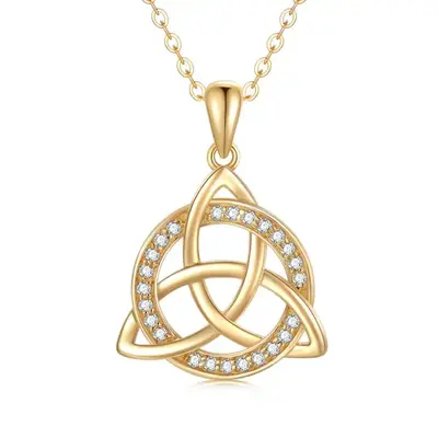 14K Gold Cubic Zirconia Celtic Knot Pendant Necklace