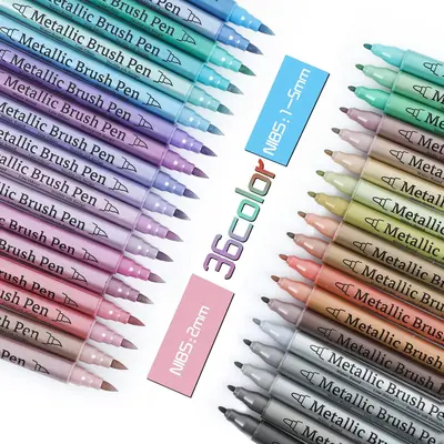 Metallic Paint Marker Pen, 12/24/36pcs Dual Tips Metallic Paint Marker Pen Set, Fine Marker Pen for Rock Wood Ceramic Canvas ...