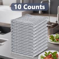 10 Counts Multipurpose Wire Dishwashing Rag, Double Layer Multipurpose Fiber Cleaning Cloth,  Wire Miracle Cleaning Cloths Me...